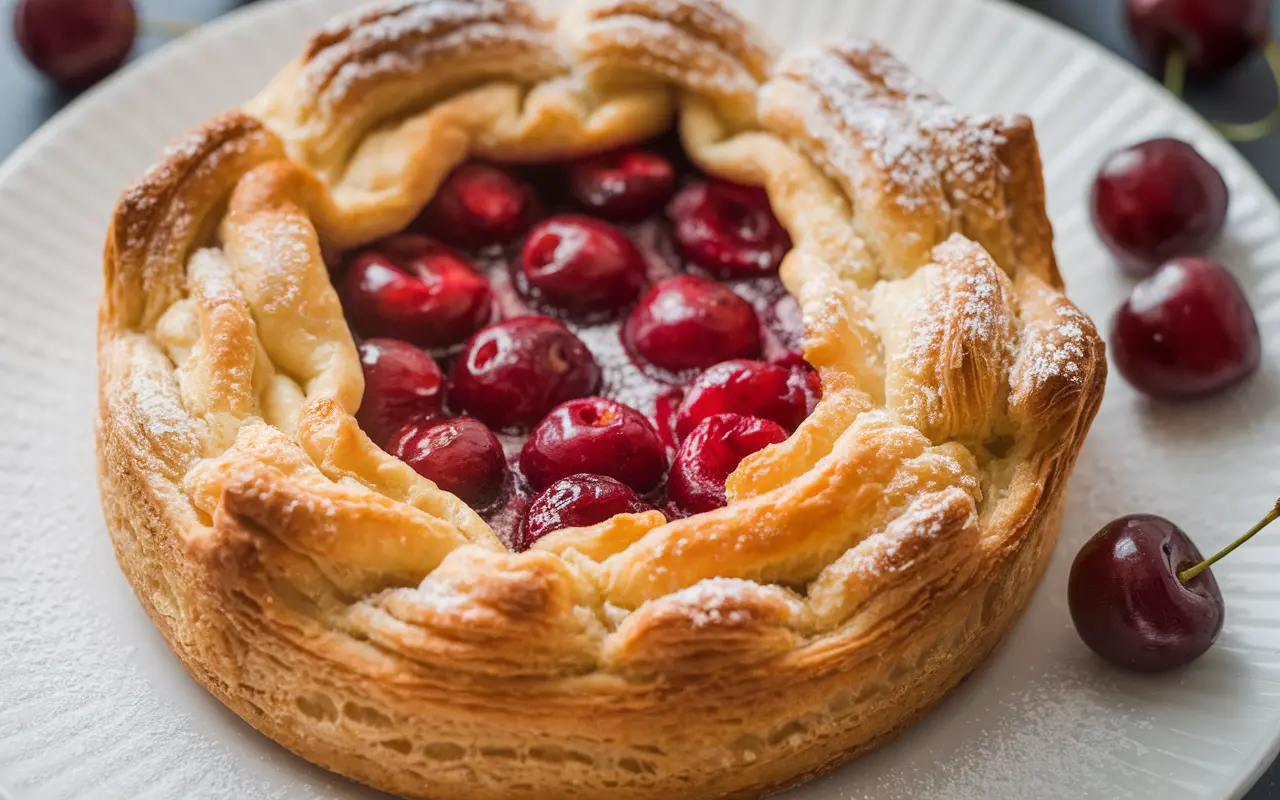 Cherry puff pastry tart