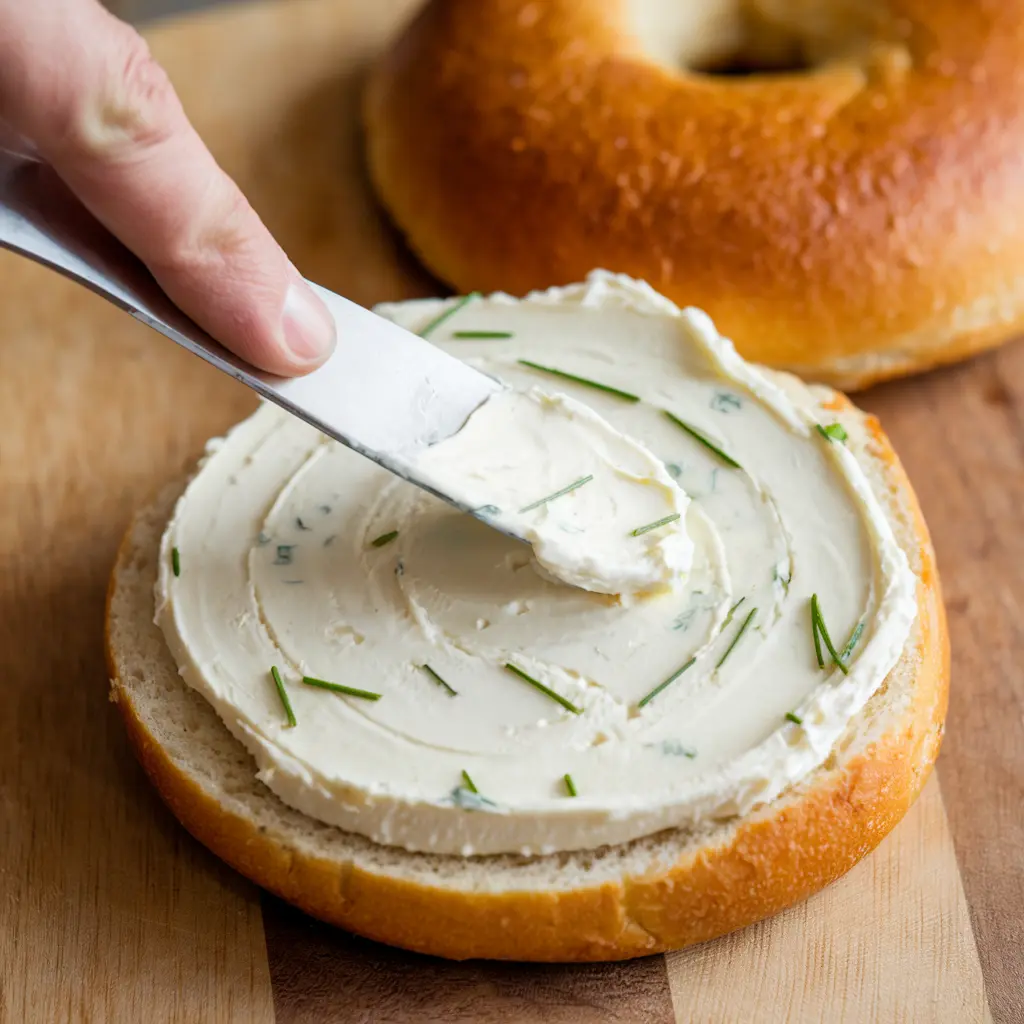 step 4 to make bagel with cream cheese